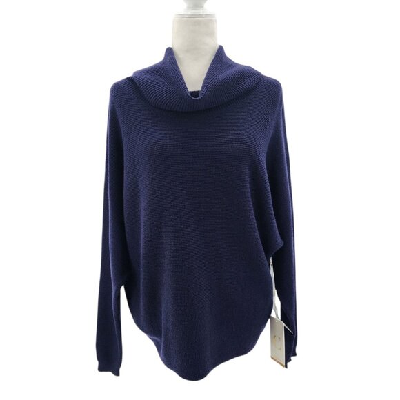 NEW Cyrus Womens Small Sweater Waffle Knit Turtle Cowl Neck Navy Blue Preppy - Picture 1 of 10